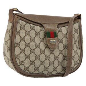 Authentic GUCCI GG Supreme Web Sherry Line Bag PVC Beige Gold 10 02 056